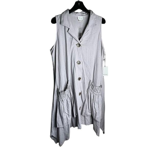 For Cynthia Linen Blend Dress Button Down Sleeveless Light Gray Womens Large NWT - Picture 2 of 9